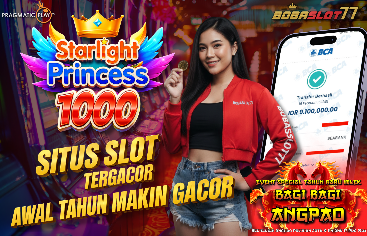 Selamat kepada user id ku**sa Wede Rp 9.100.000 di Game STARLIGHT PRINCESS 1000 PRAGMATIC PLAY Cair Gk Sampe 1 Menit! Menang Mudah di Bobaslot77